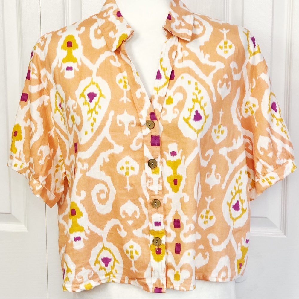 NWT Christian Siriano Colorful Boho Ikat Linen Blend Shirt Medium